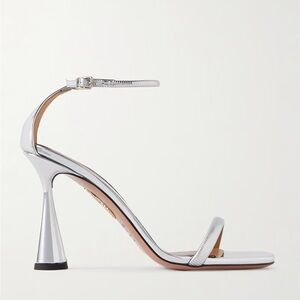Aquazzura Shiny Silver Heels with Ankle Strap HOT SANDAL 95